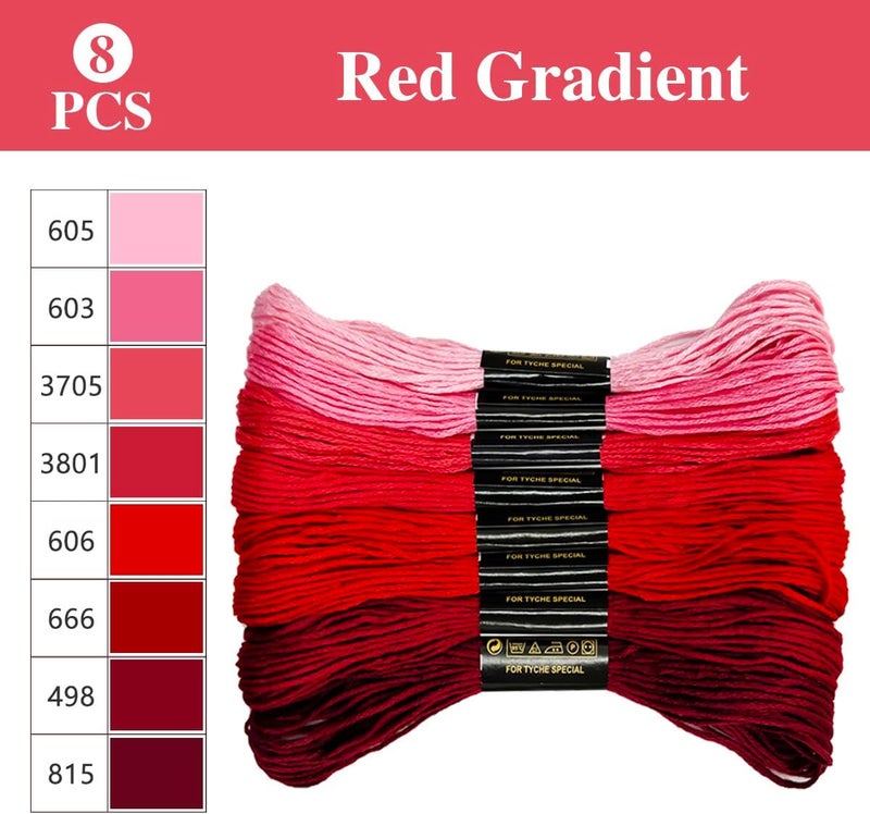 Zhenqing 8 Shades Red Gradient Embroidery Thread Set - 8 Meters Each for Hand Embroidery Sewing Crafts (Pink to Burgundy Ombre)(67976) - Image 2